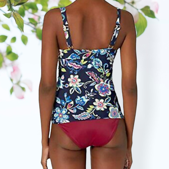 ANNE Cole Shirred Halter Tankini TOP Size Small - Picture 2 of 8